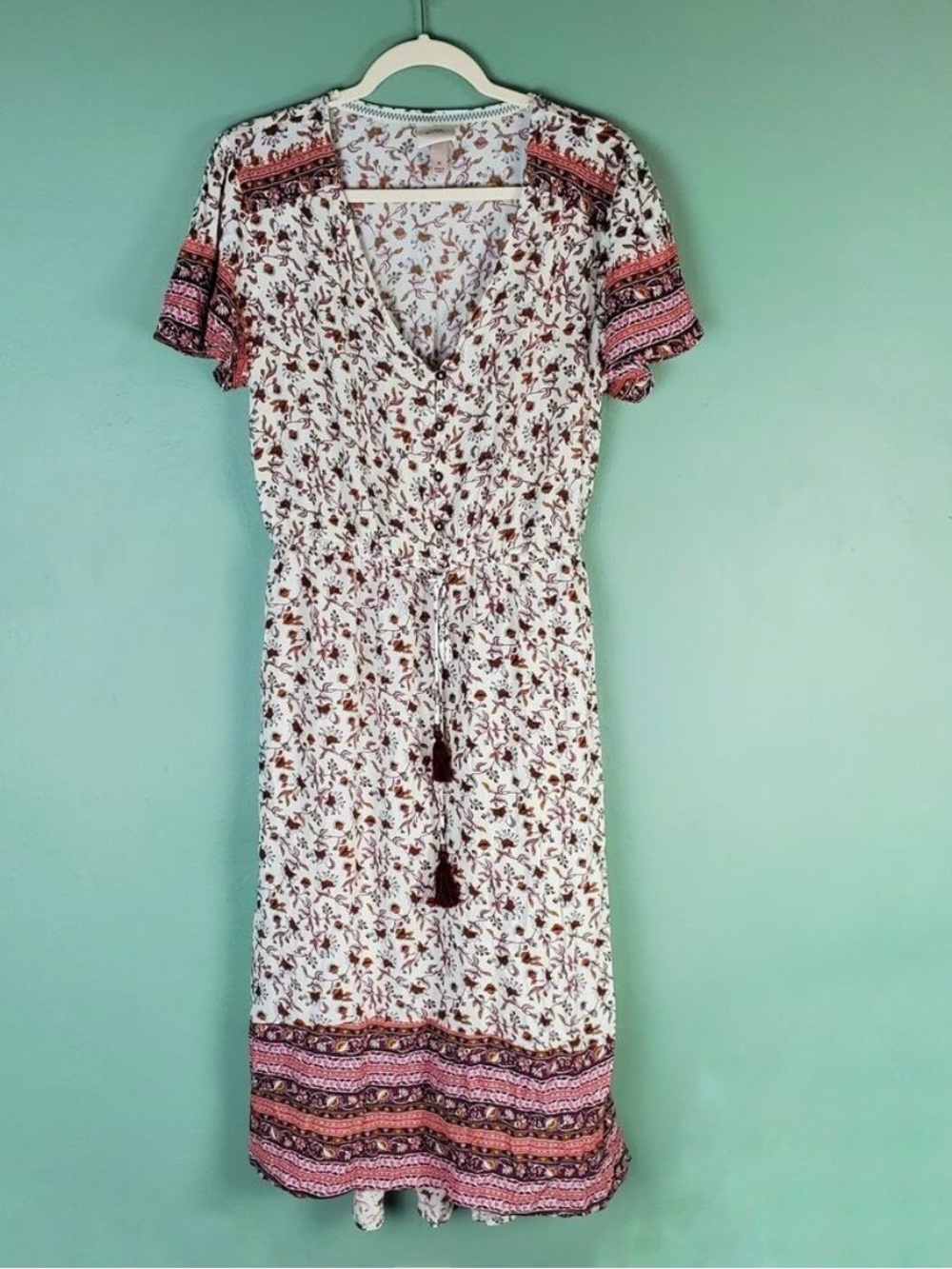 Knox Rose Womens Floral Boho Midi Dress Size Medium